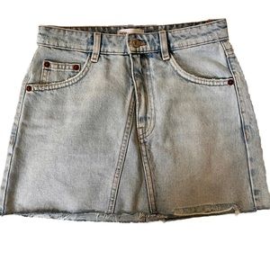 Zara Womens Jean Skirt  Light Wash Denim  Small Distressed  Cotton Mini
